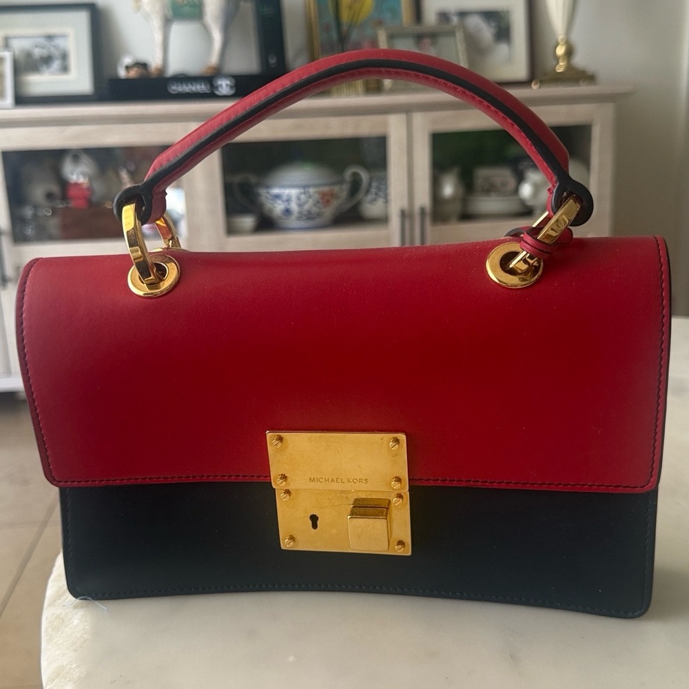 Michael Kors Collection Two-Tone Red and Black Clutch - Picture 7 of 7